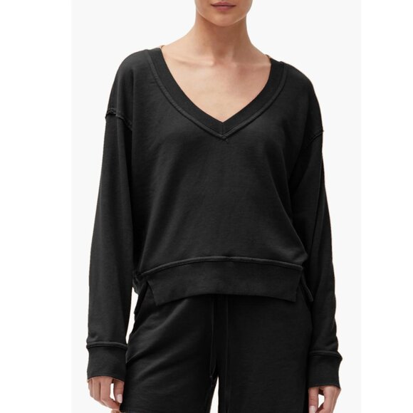 Michael Stars Camila V-Neck Crop Sweatshirt Top - Picture 1 of 5